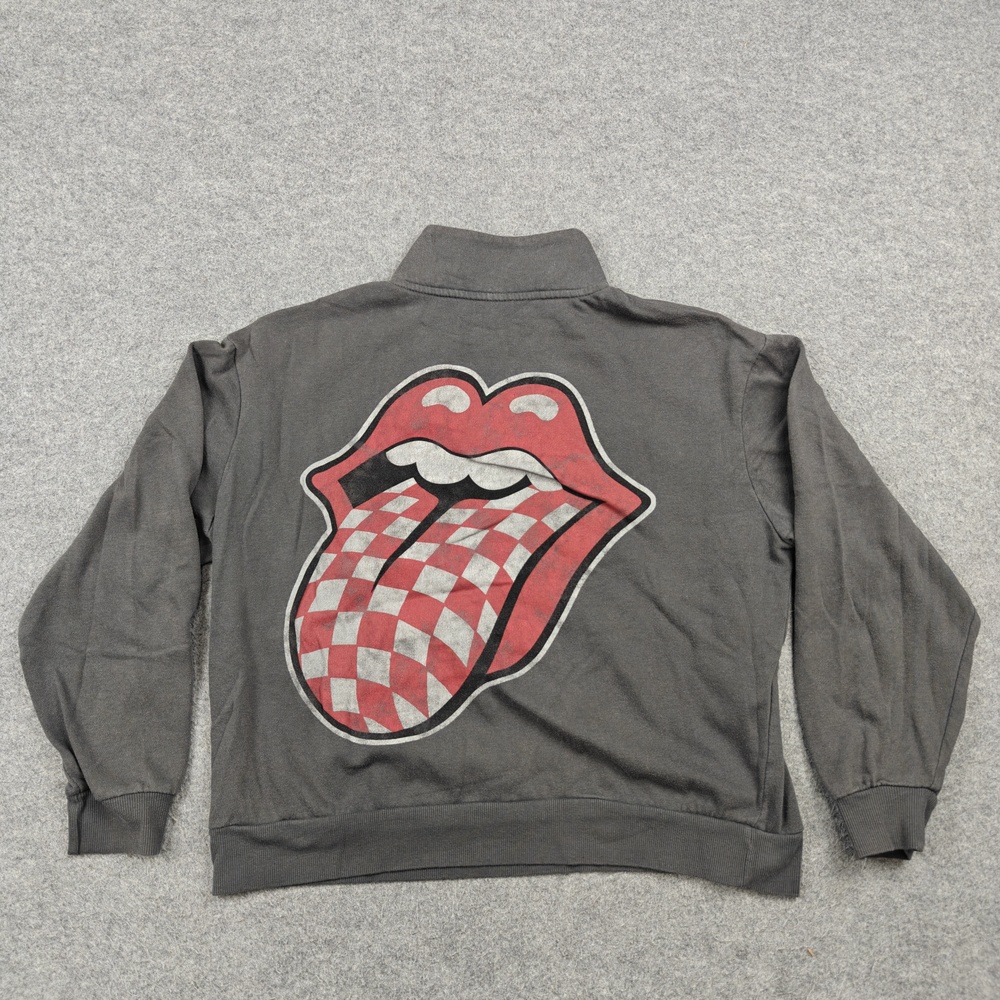 The Rolling Stones Sweatshirt Womens Medium Gray Pullover 1/4 Zip Graphic Logo
